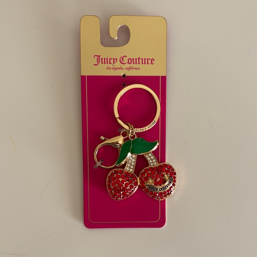 ☀️Juicy Couture Bag Charm with Red Crystal Cherries and Green Leaves